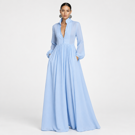 Model wearing Skyler Button Front Maxi Dress with Pockets