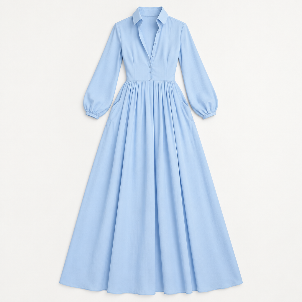 Skyler Button Front Maxi Dress with Pockets flat lay