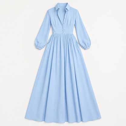 Skyler Button Front Maxi Dress with Pockets flat lay