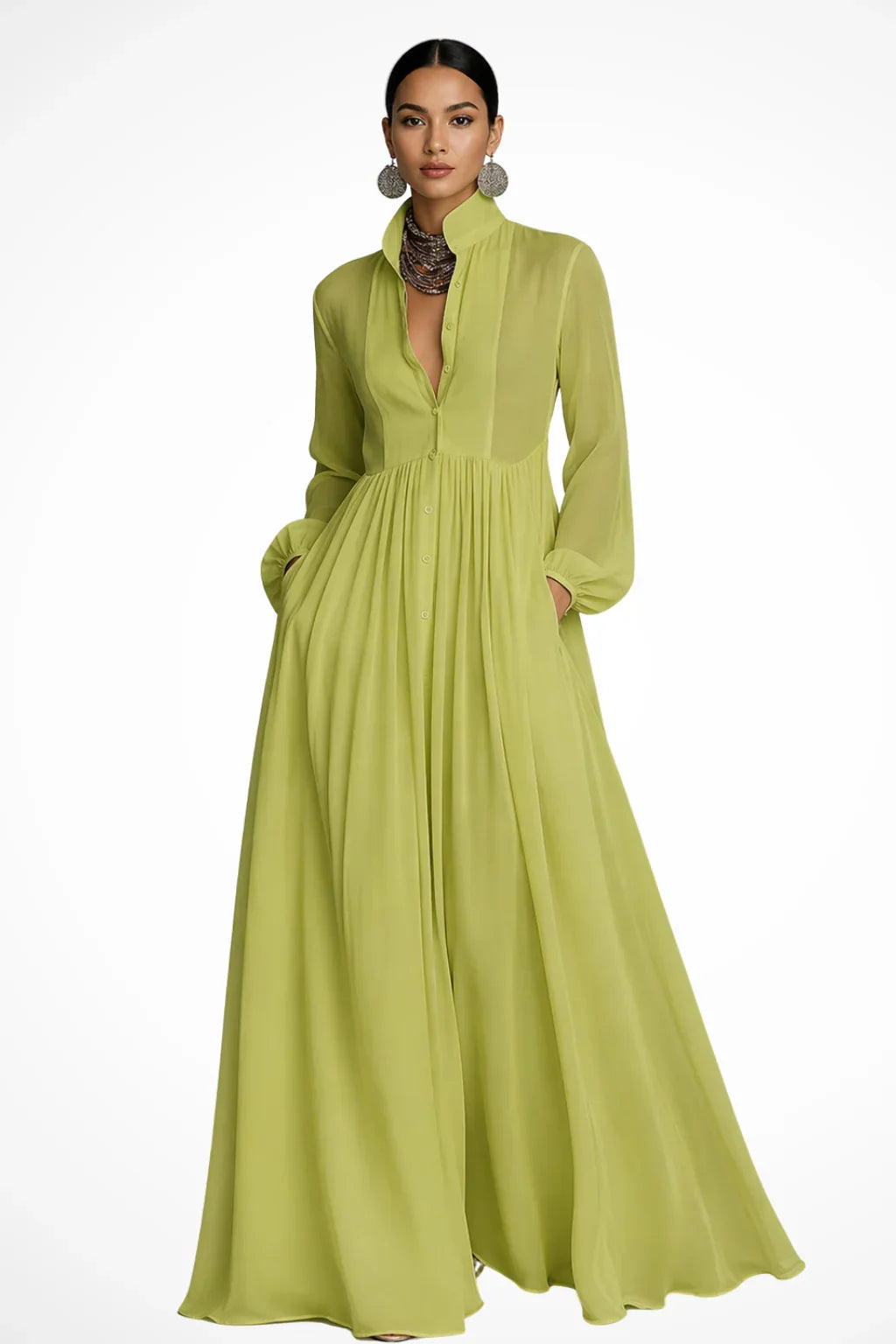 Skyler Button Front Maxi Dress with Pockets - view 9