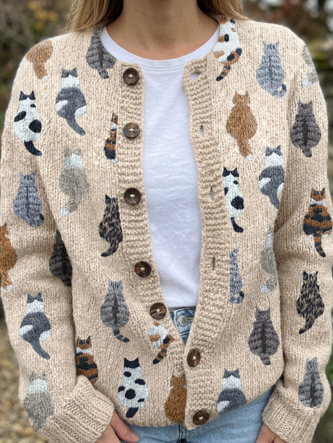 Skyler Cat Print Button Cardigan, image 3