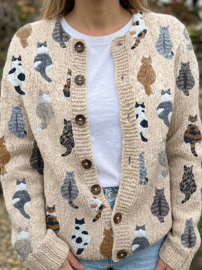 Skyler Cat Print Button Cardigan, image 3