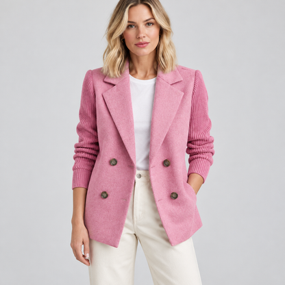 Skyler Contrast Sleeve Blazer worn by a model