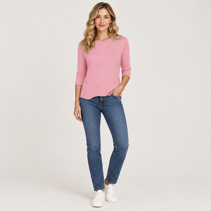 Model wearing Skyler Crew Neck 3/4 Sleeve Top
