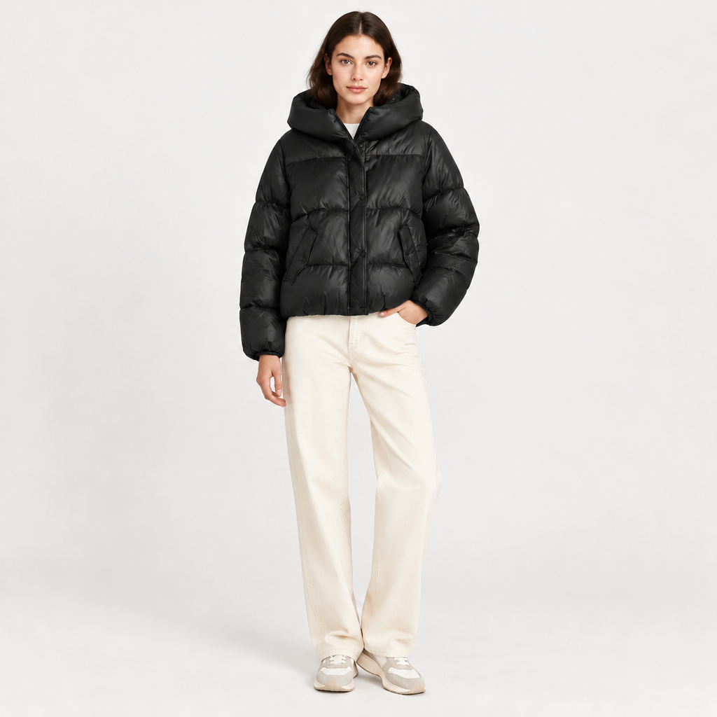 Skyler Cropped Puffer Jacket - Black