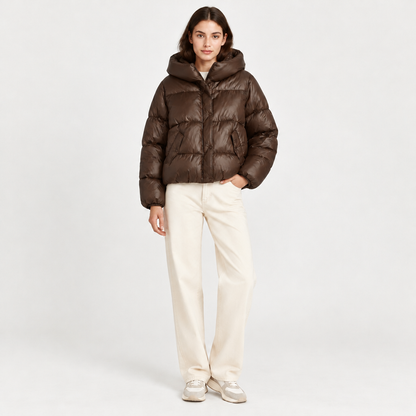 Skyler Cropped Puffer Jacket - Brown