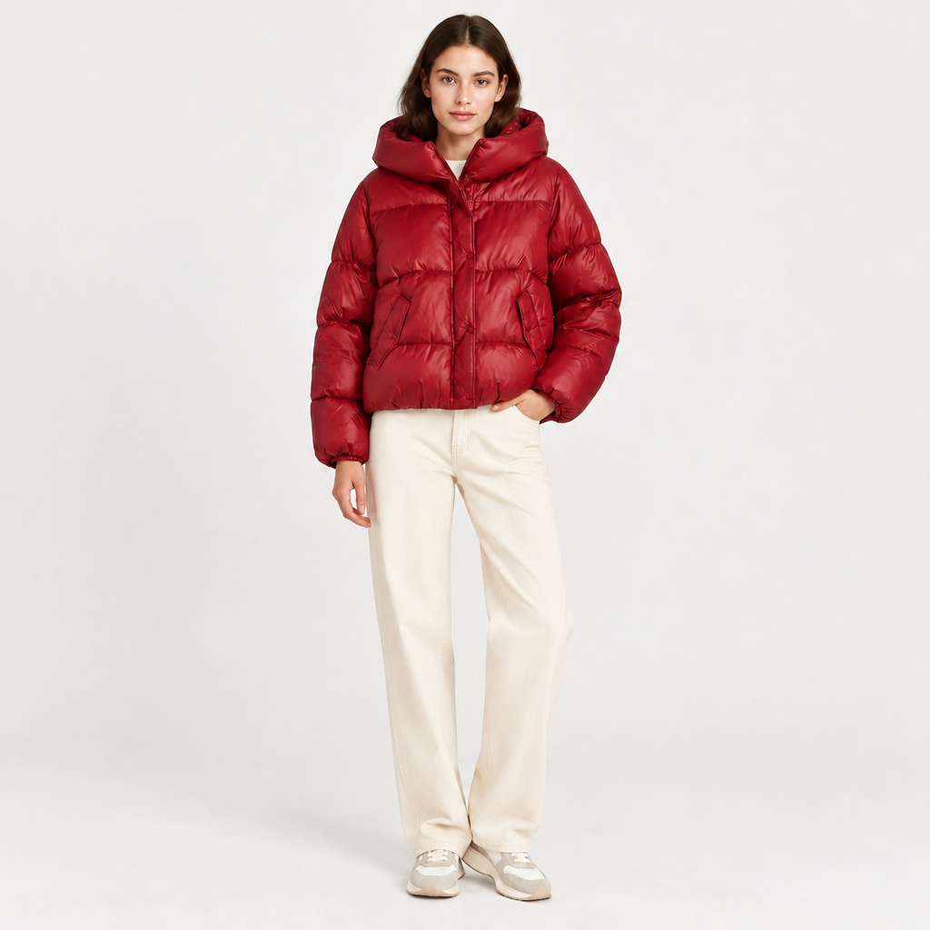 Skyler Cropped Puffer Jacket - Red