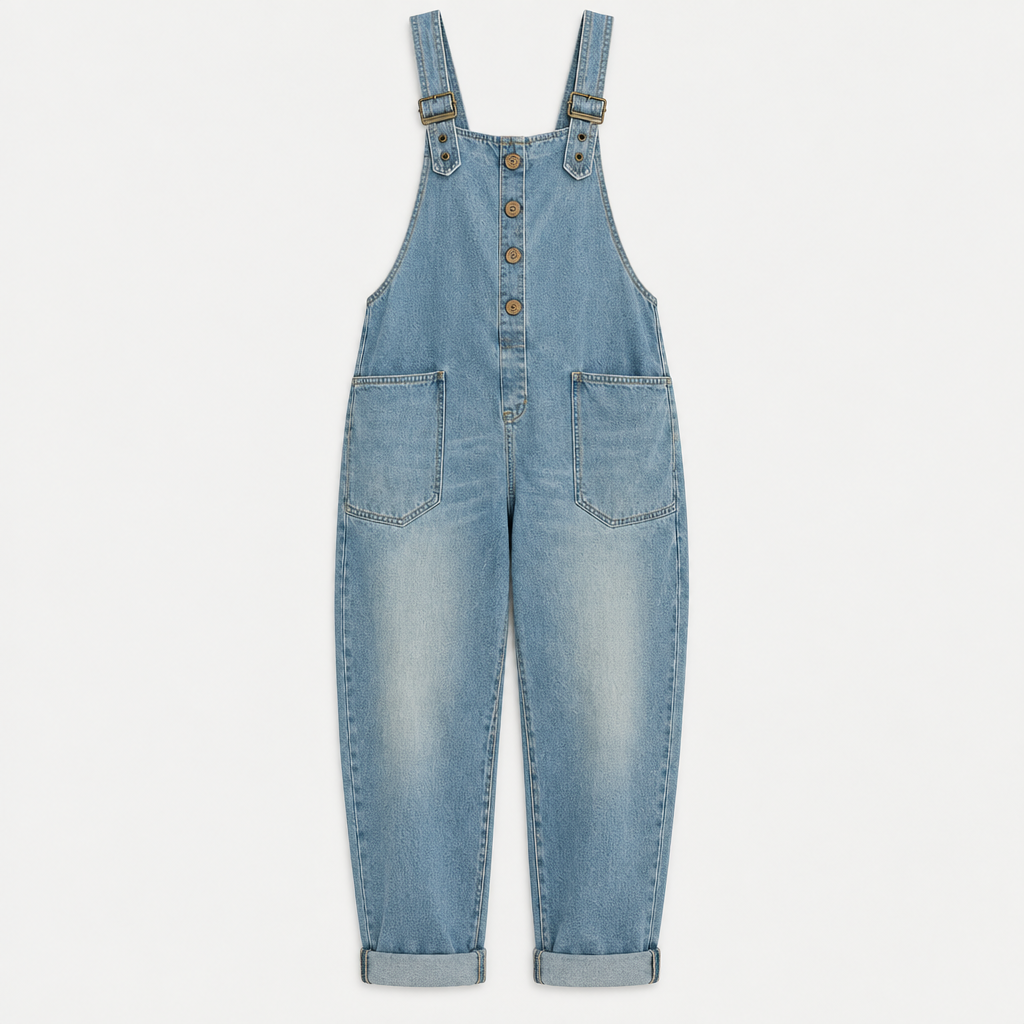 Denim-Look Cotton Overalls, flat lay