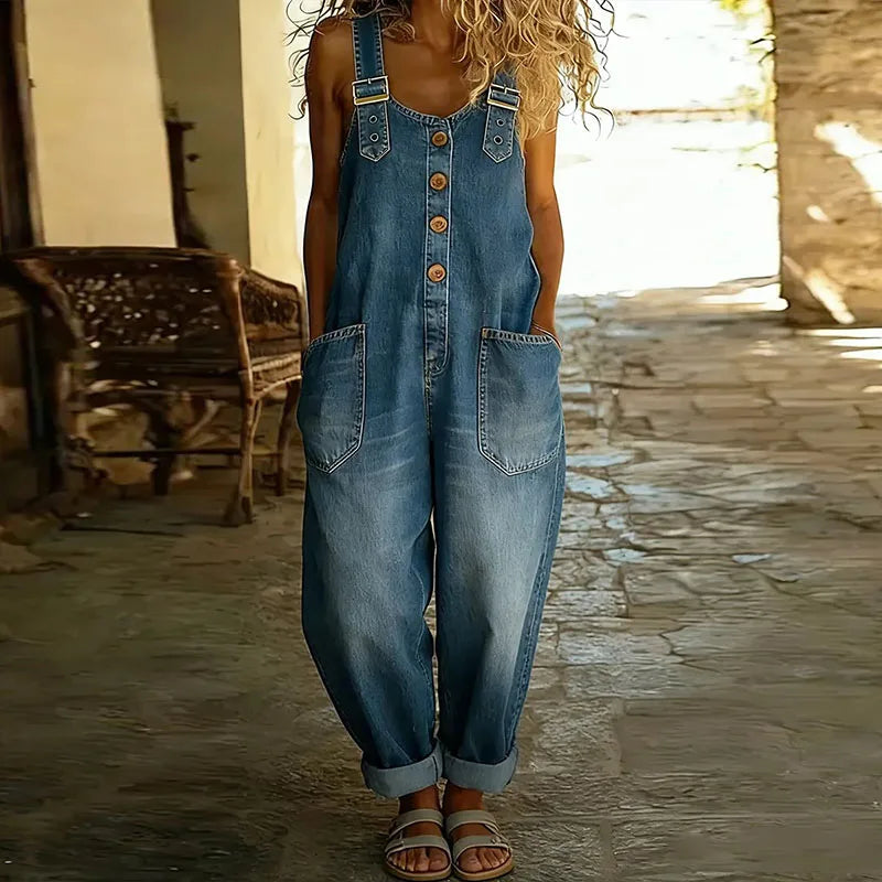 Denim-Look Cotton Overalls, view 6