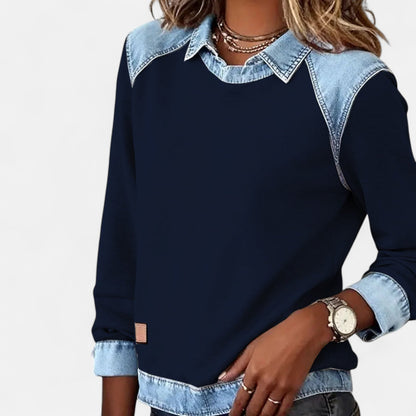 Skyler Denim Trim Collared Sweatshirt - view 10