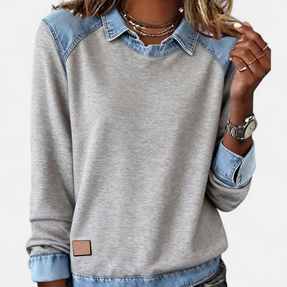 Skyler Denim Trim Collared Sweatshirt - view 11
