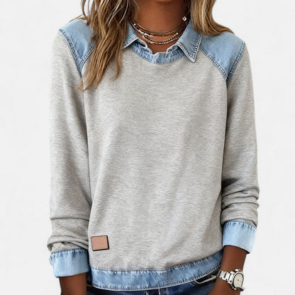 Skyler Denim Trim Collared Sweatshirt - view 13