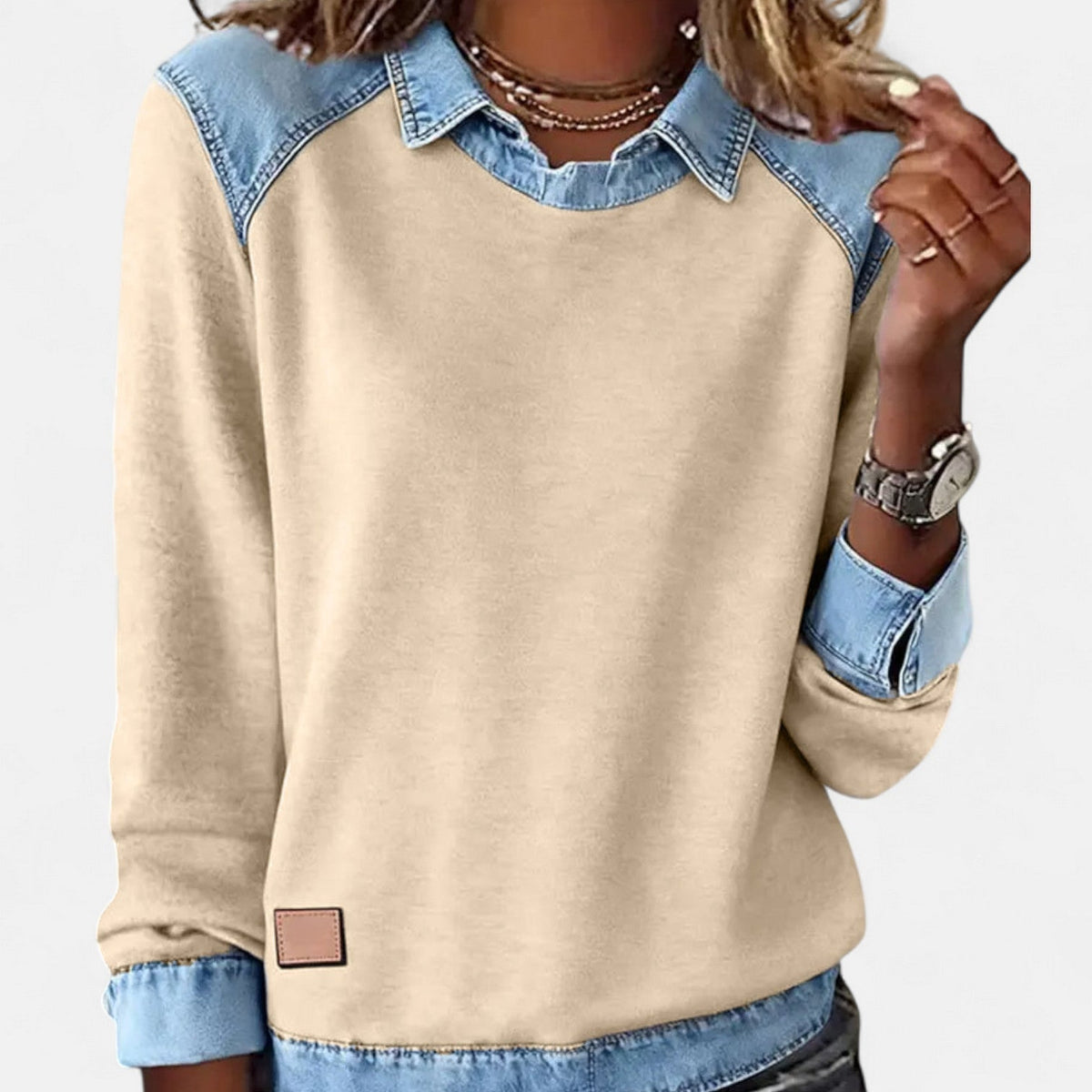 Skyler Denim Trim Collared Sweatshirt - view 14