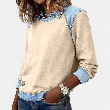 Skyler Denim Trim Collared Sweatshirt - view 16