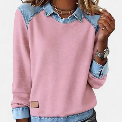 Skyler Denim Trim Collared Sweatshirt - view 17