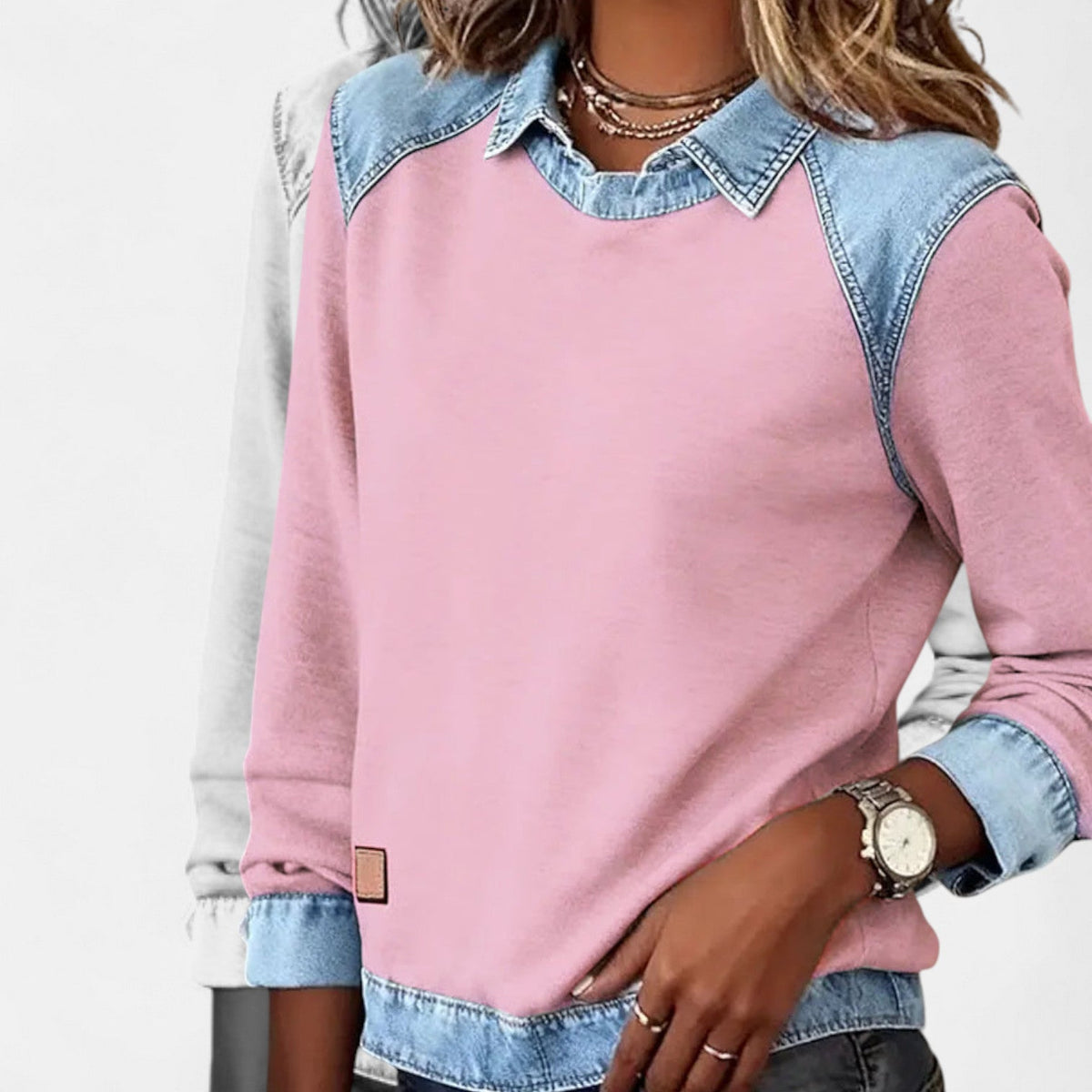 Skyler Denim Trim Collared Sweatshirt - view 18