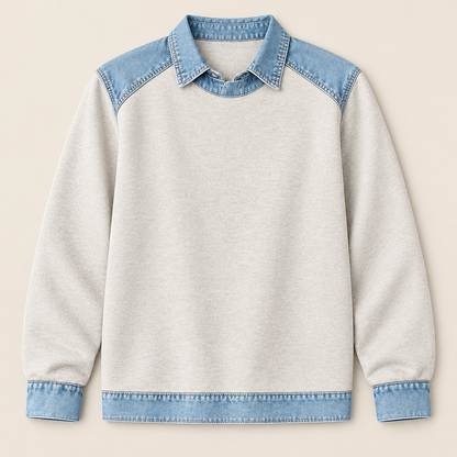 Skyler Denim Trim Collared Sweatshirt