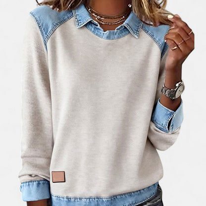 Skyler Denim Trim Collared Sweatshirt - view 3