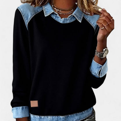 Skyler Denim Trim Collared Sweatshirt - view 7