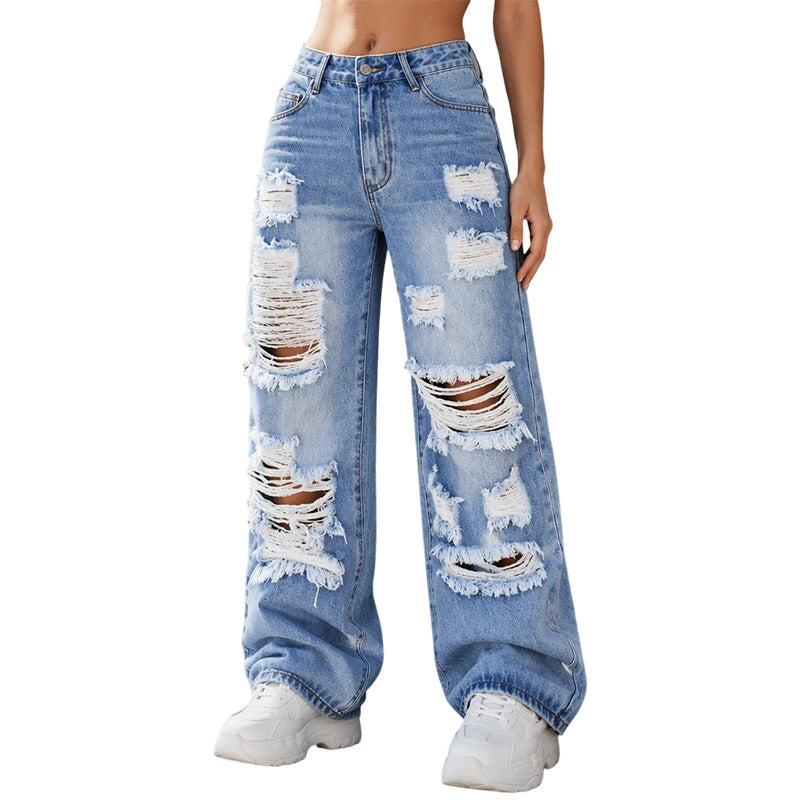 Skyler Distressed High-Rise Wide Leg Jeans - view 11