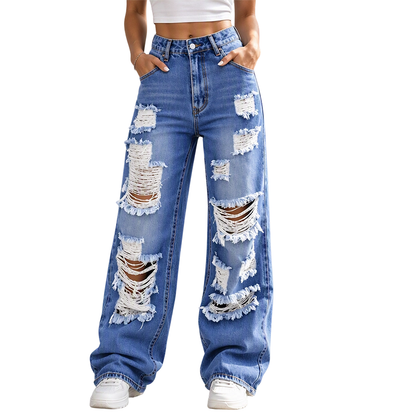 Skyler Distressed High-Rise Wide Leg Jeans - view 12