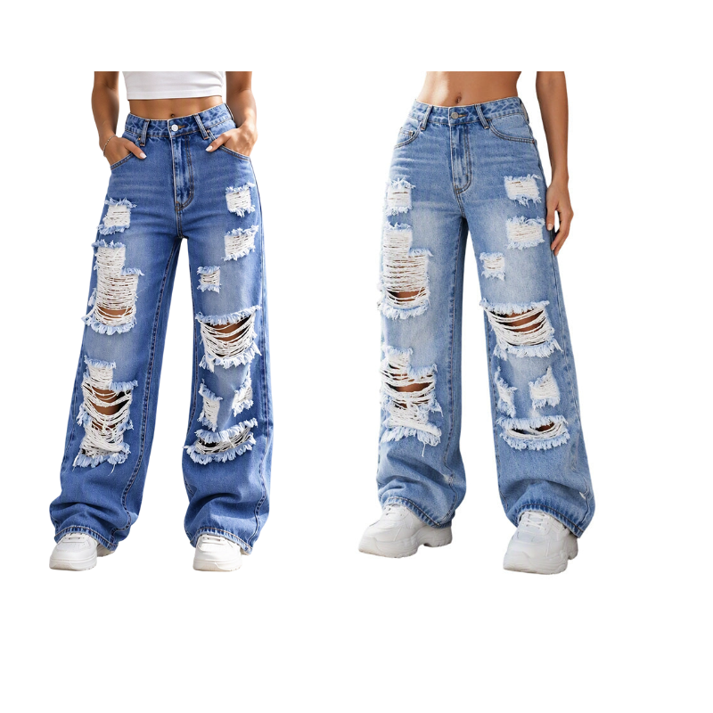Skyler Distressed High-Rise Wide Leg Jeans - view 18