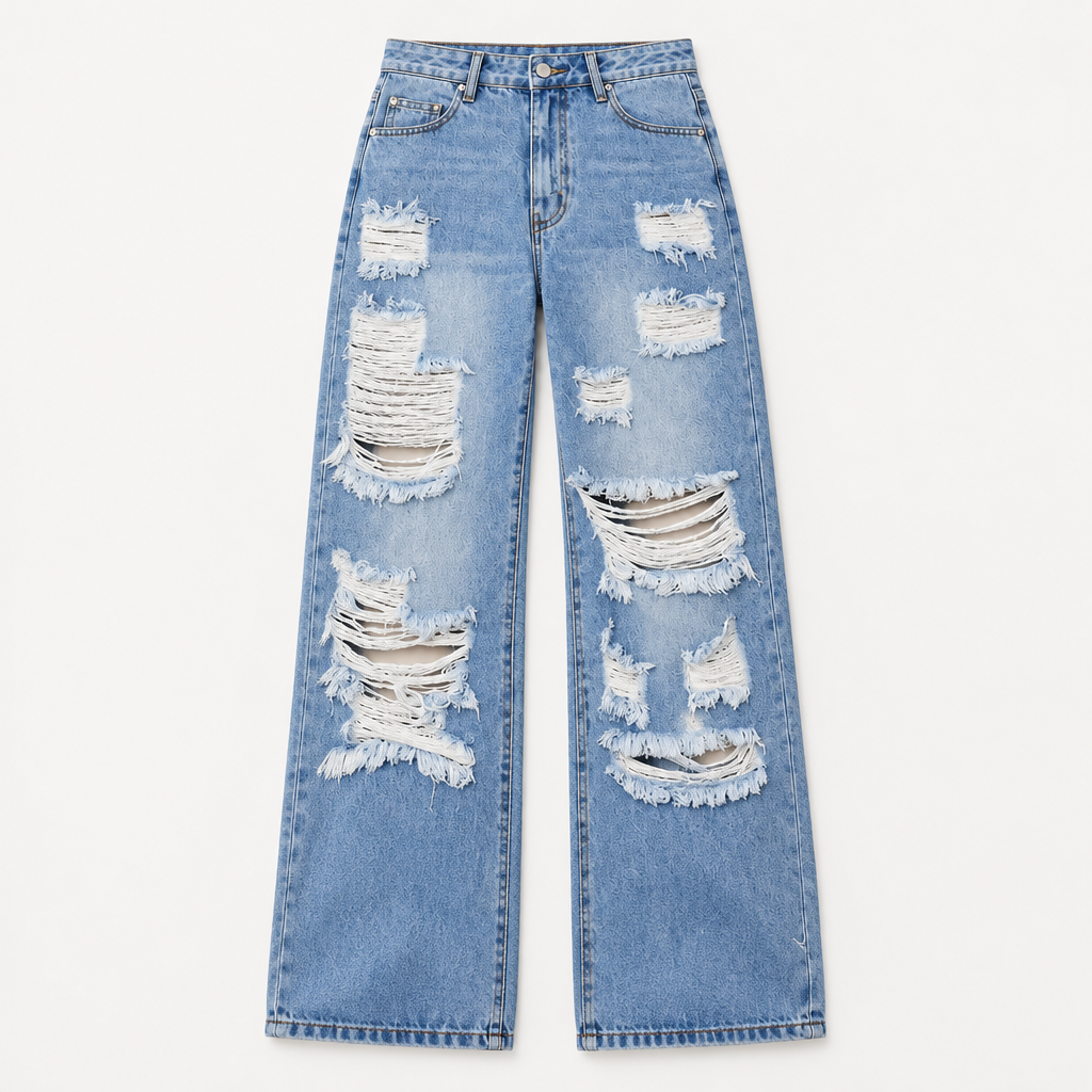 Skyler Distressed High-Rise Wide Leg Jeans flat lay