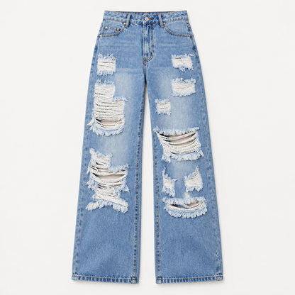 Skyler Distressed High-Rise Wide Leg Jeans flat lay