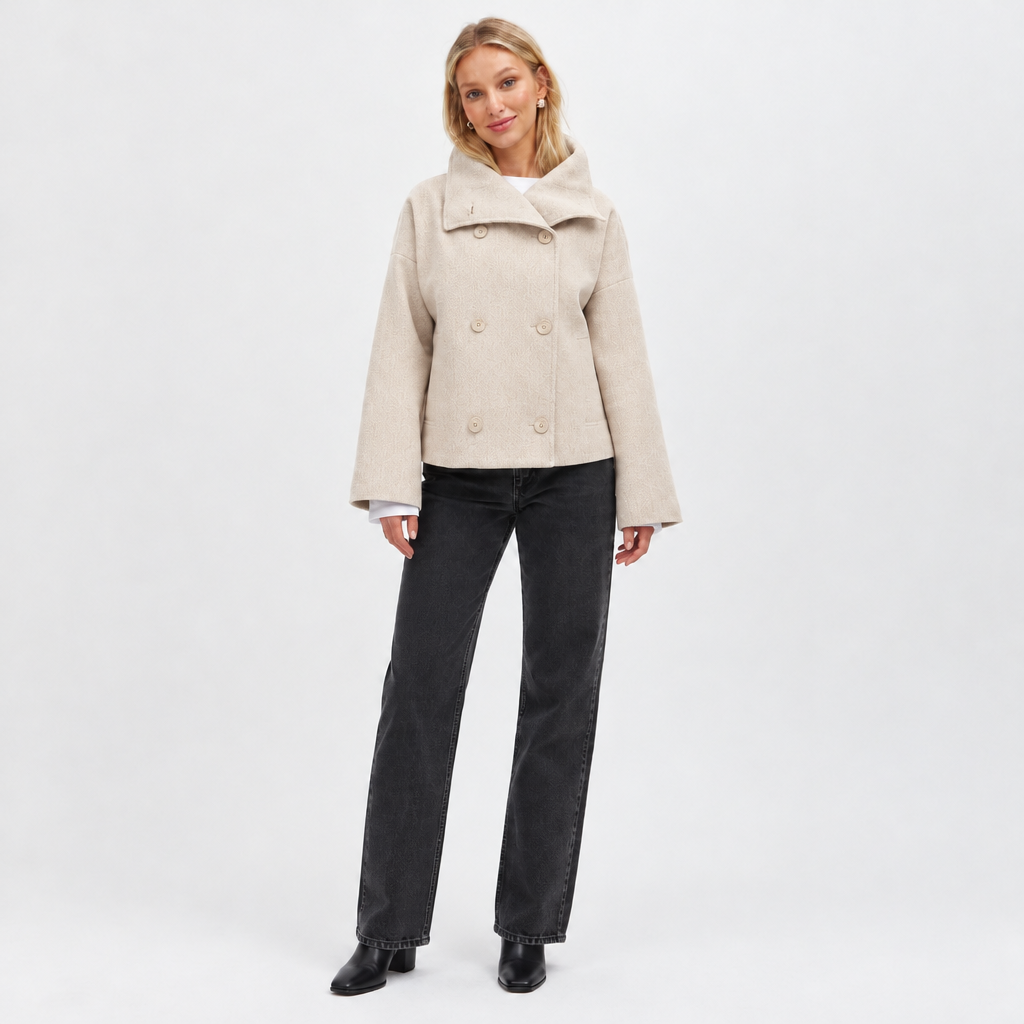 Skyler Double-Breasted Short Coat - Beige