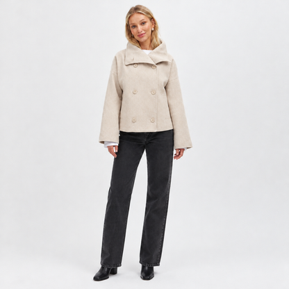 Skyler Double-Breasted Short Coat - Beige