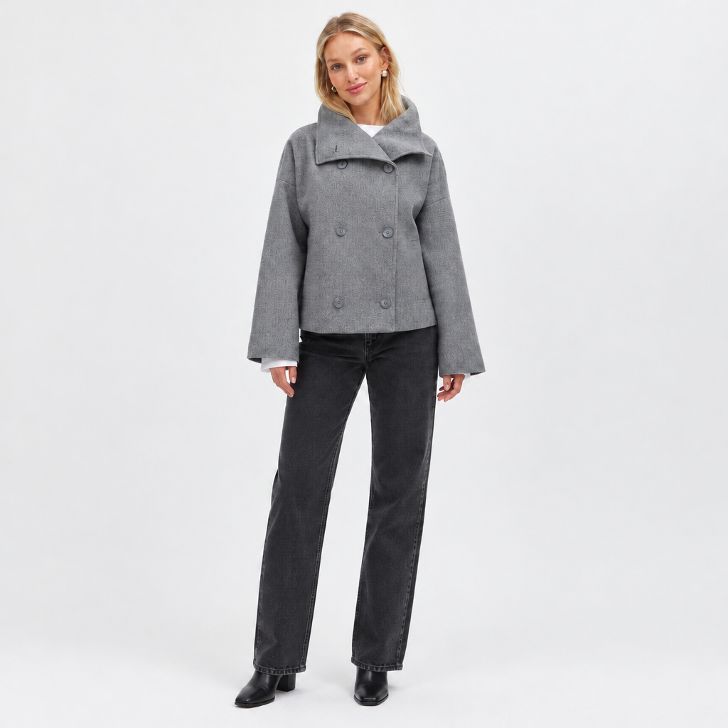Skyler Double-Breasted Short Coat - Gray