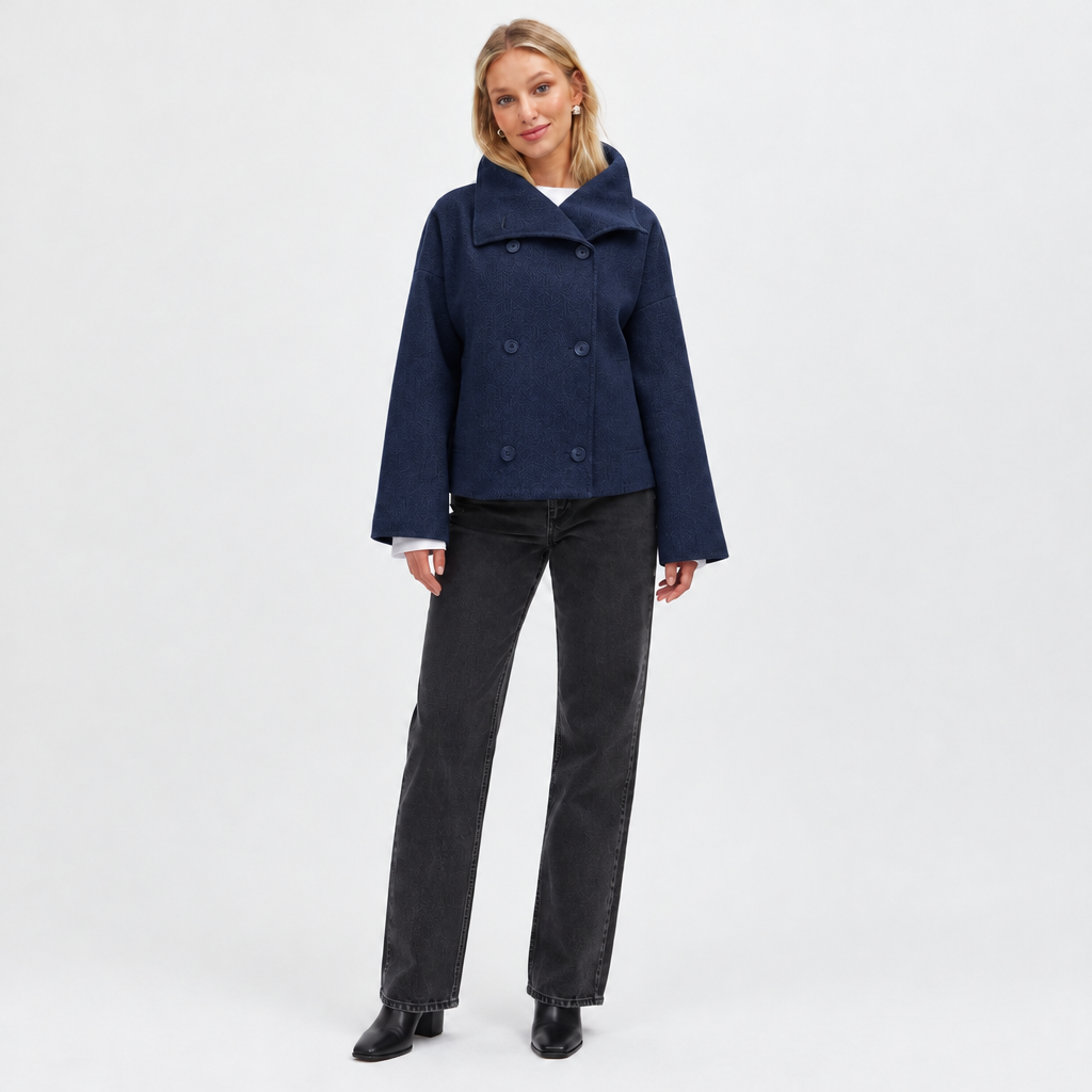 Skyler Double-Breasted Short Coat - Navy