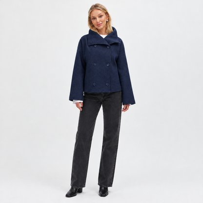 Skyler Double-Breasted Short Coat - Navy