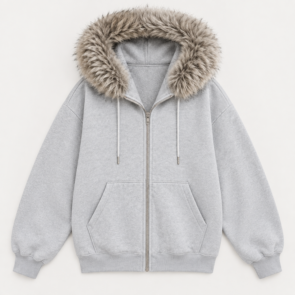 Skyler Faux Fur Trim Zip Hoodie flat lay