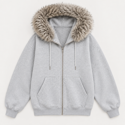 Skyler Faux Fur Trim Zip Hoodie flat lay