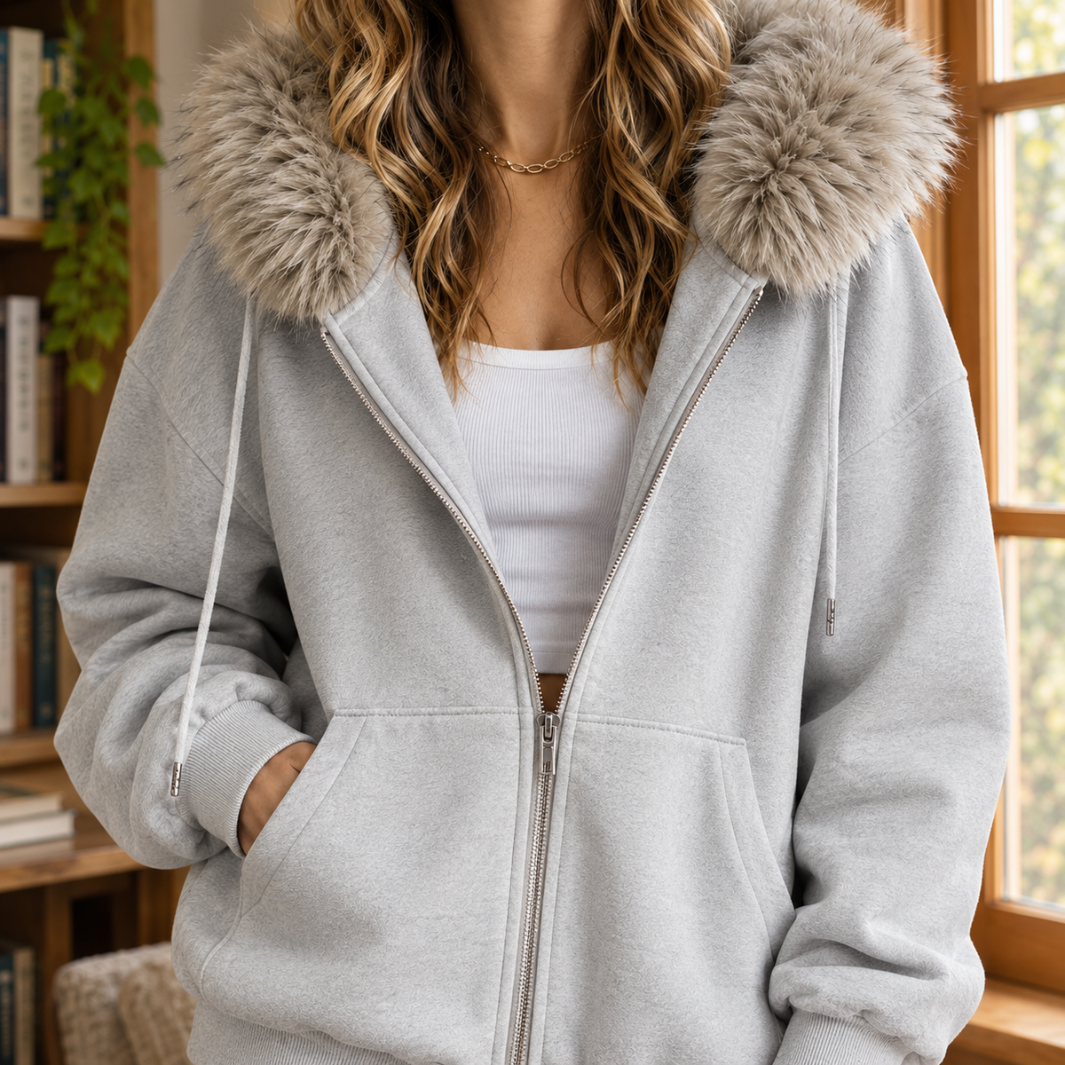 Skyler Faux Fur Trim Zip Hoodie - view 4