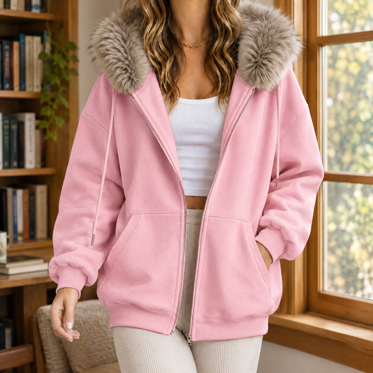 Skyler Faux Fur Trim Zip Hoodie - view 7