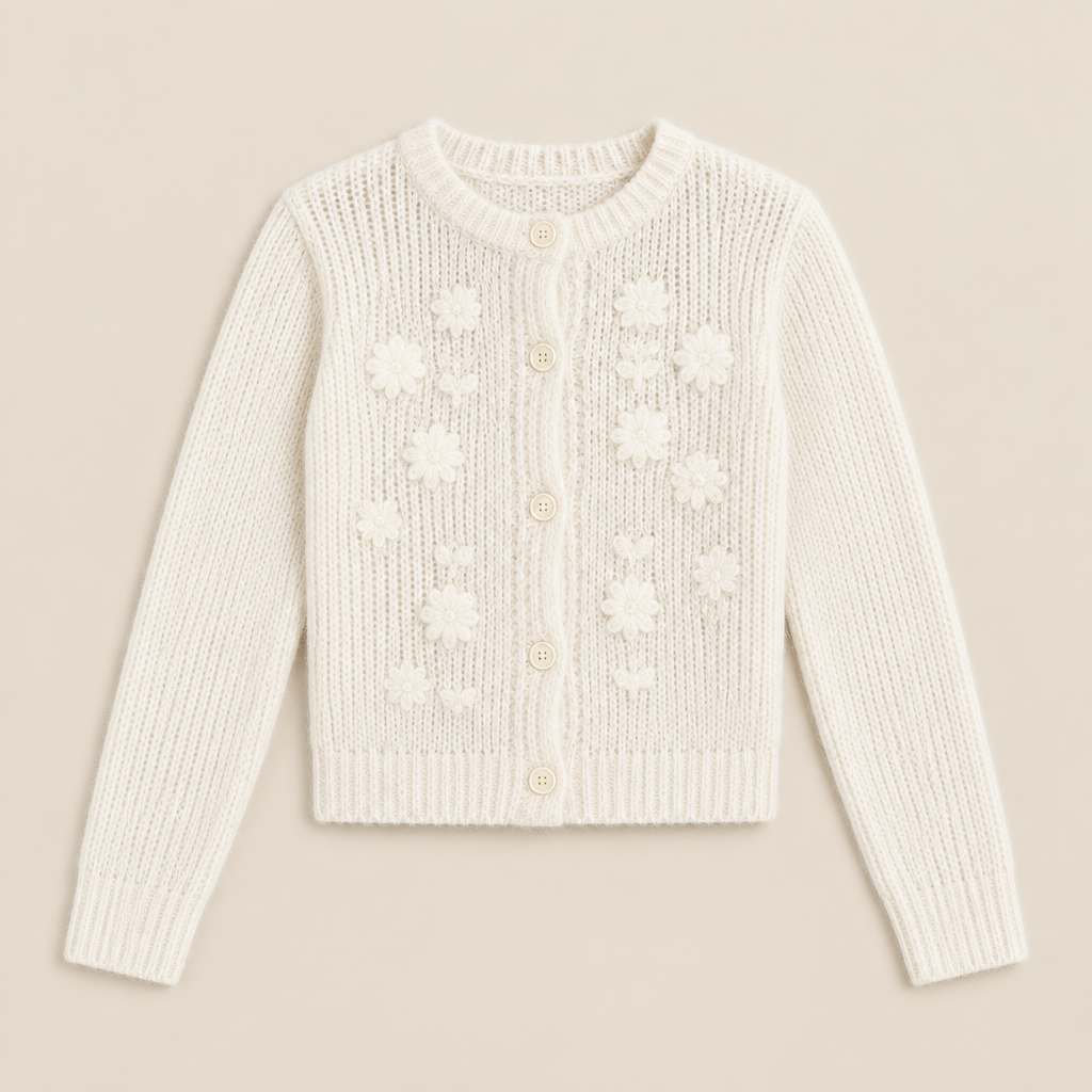 Skyler Floral Appliqué Button Knit Cardigan