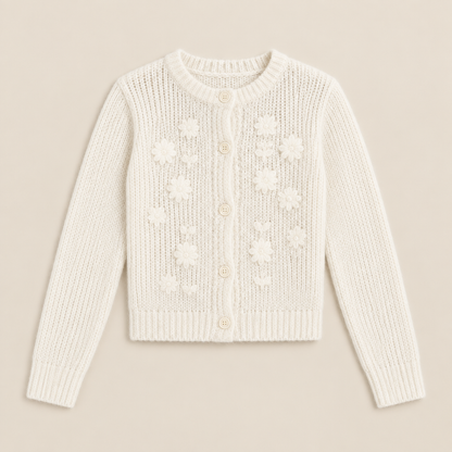 Skyler Floral Appliqué Button Knit Cardigan