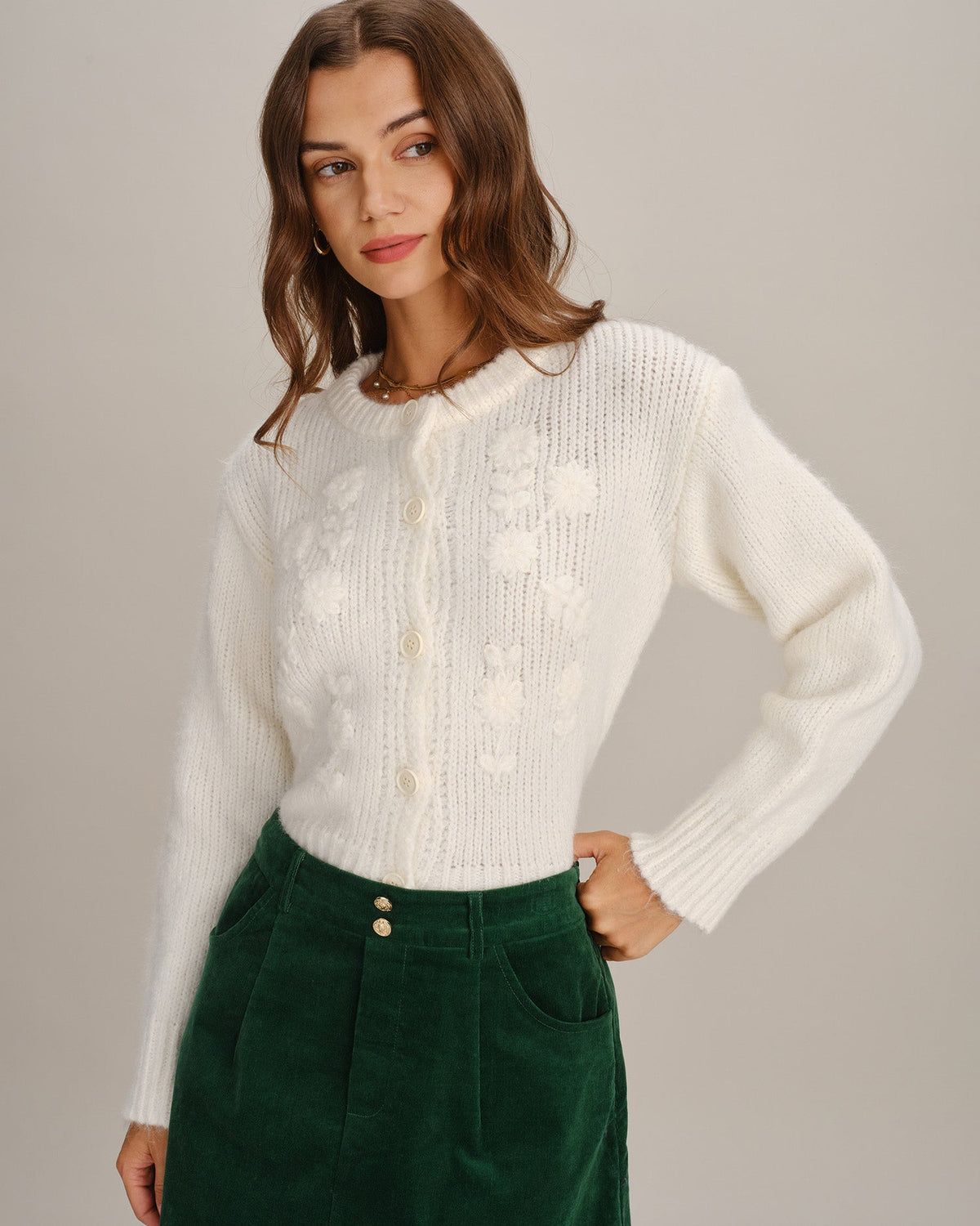 Skyler Floral Appliqué Button Knit Cardigan - view 3