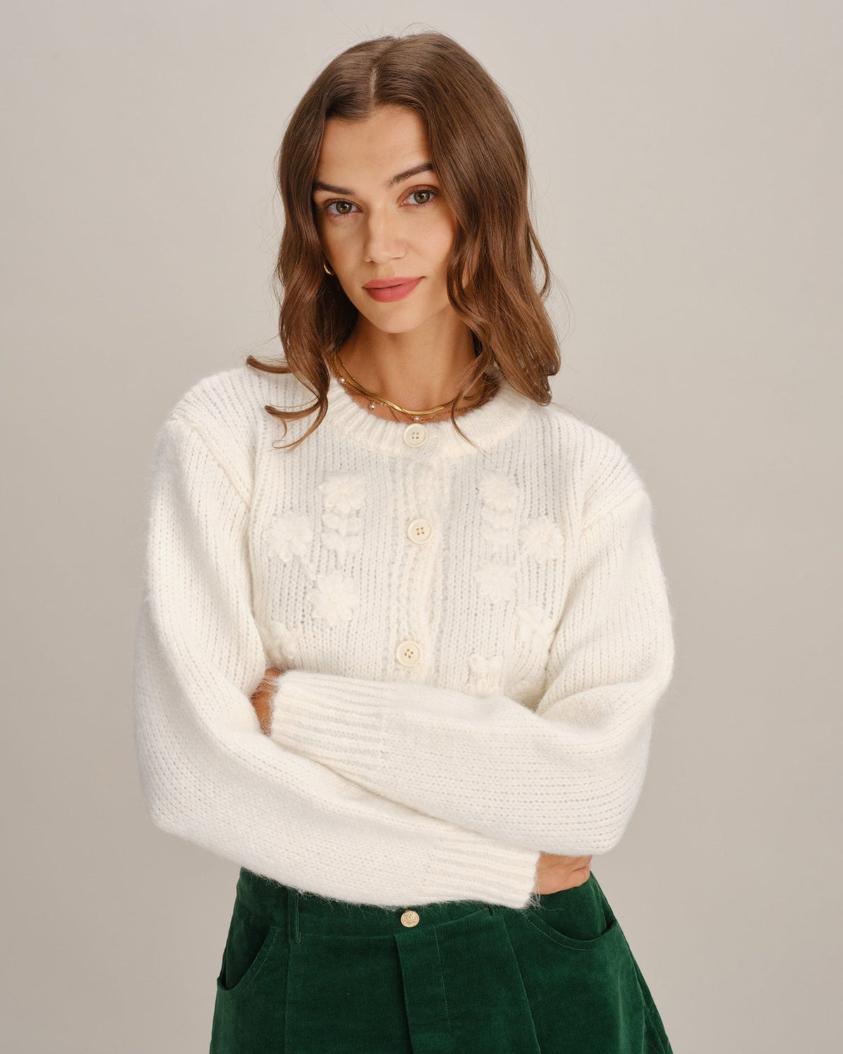 Skyler Floral Appliqué Button Knit Cardigan - view 4