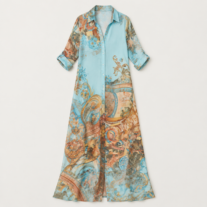 Floral Button-Down Maxi Dress, flat lay