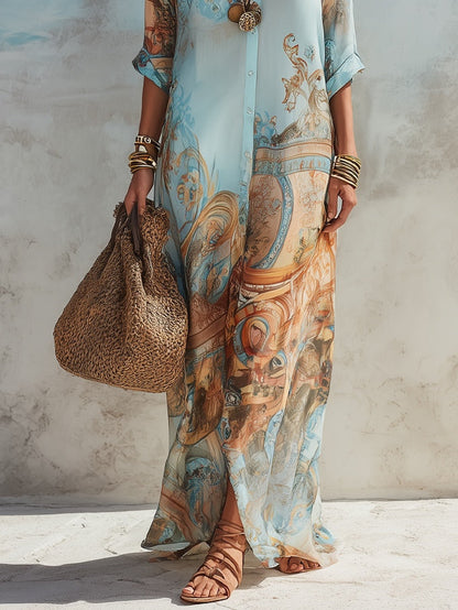 Floral Button-Down Maxi Dress, view 7