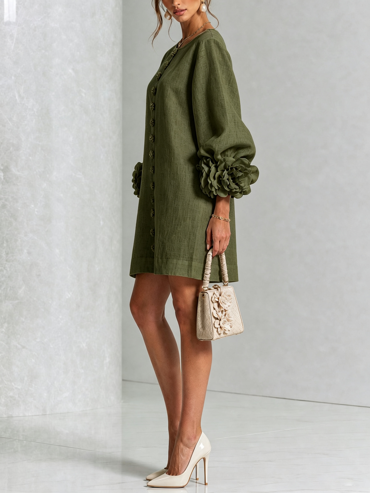 Floral Button-Down Mini Dress, view 10