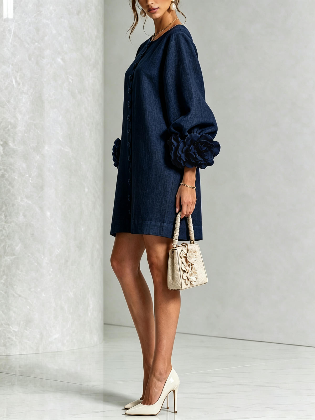 Floral Button-Down Mini Dress, view 12