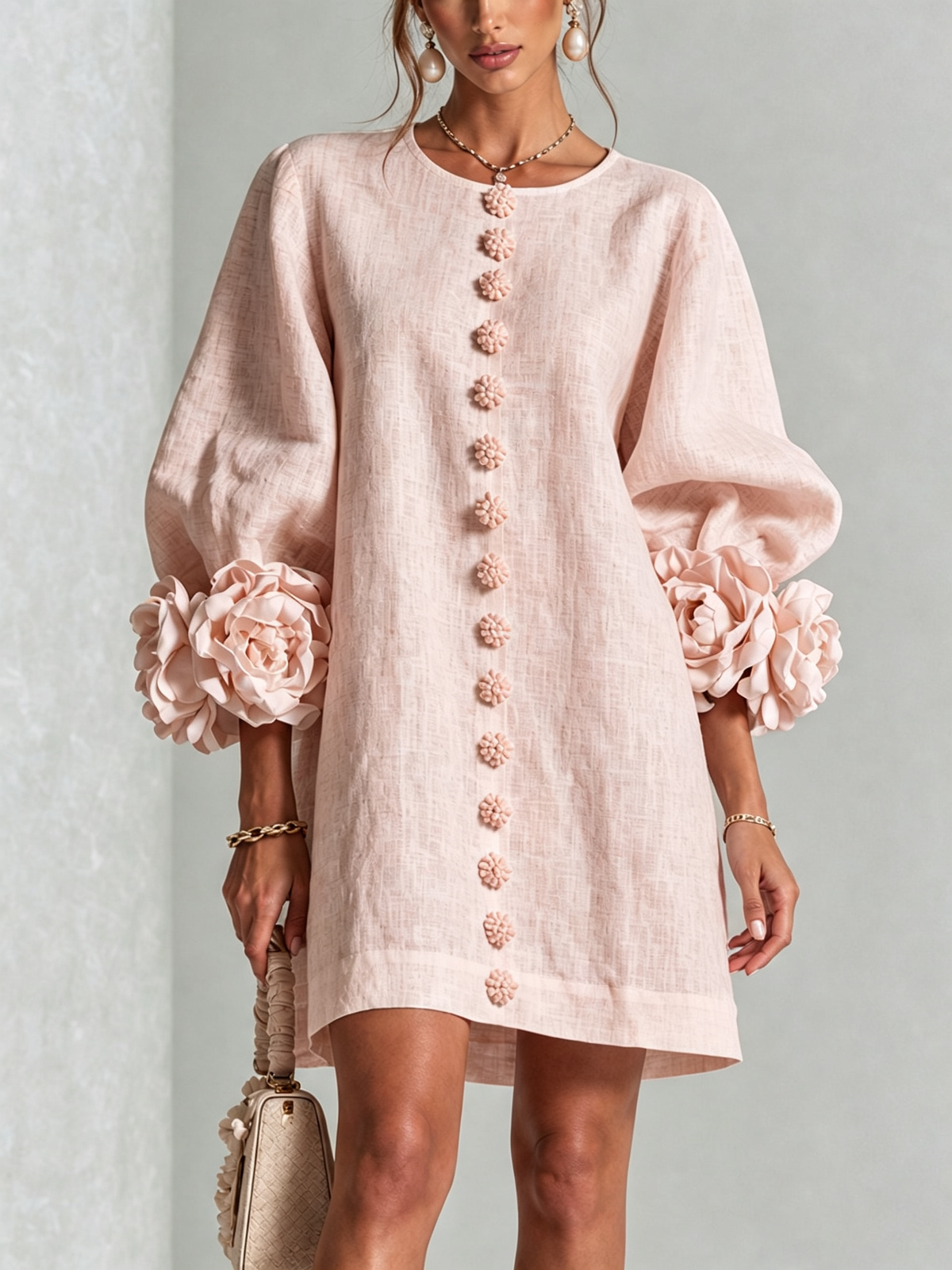 Floral Button-Down Mini Dress, view 3