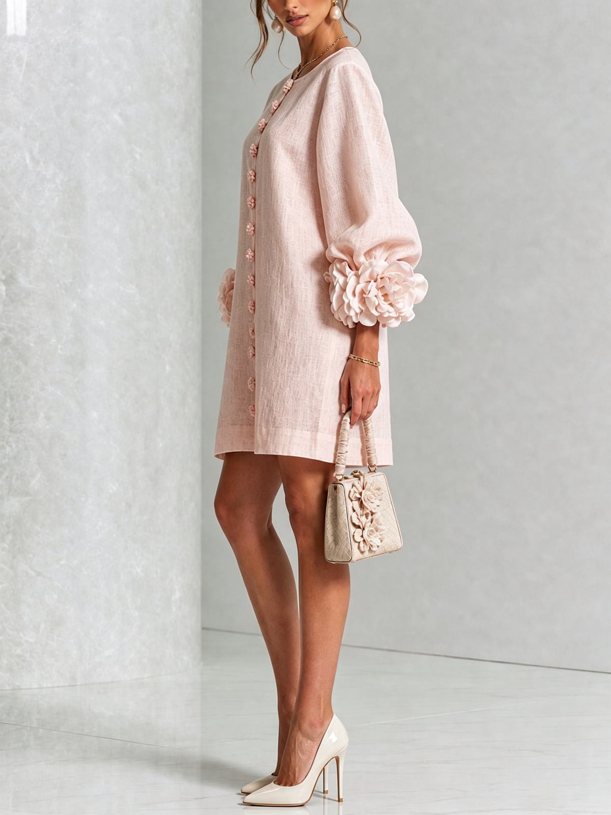 Floral Button-Down Mini Dress, view 4