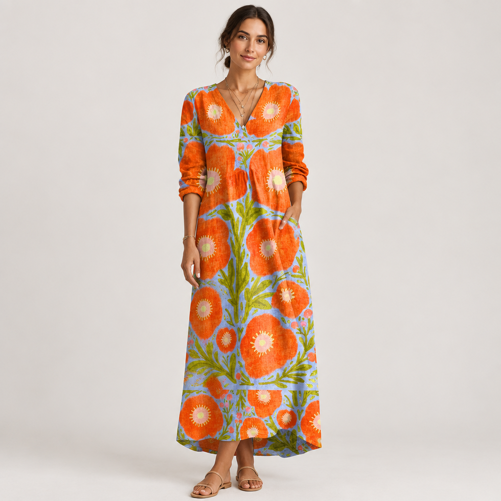 Woman wearing the Floral Print Pocket Dress