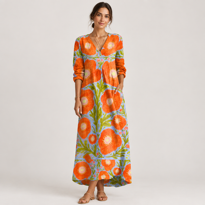 Woman wearing the Floral Print Pocket Dress