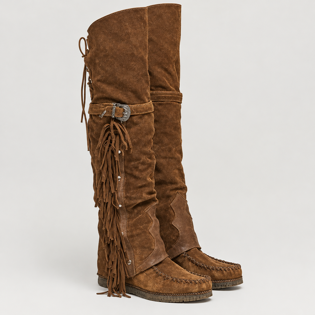 Pair of Skyler Fringe Suede Over-the-Knee Boots side view